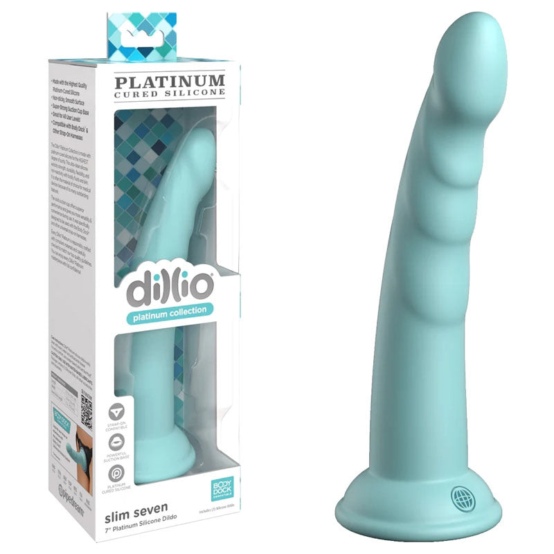 Dillio Platinum Slim Seven 7Inch Dildo - Teal