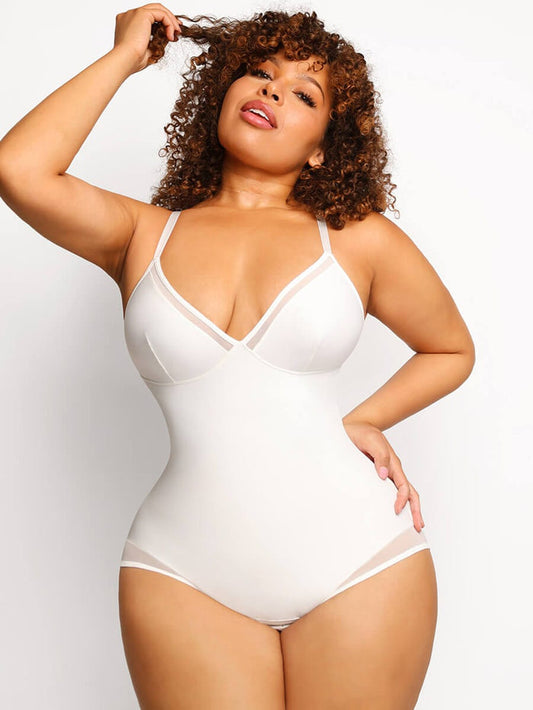 Sage Shaping Deep V Body Suit - White