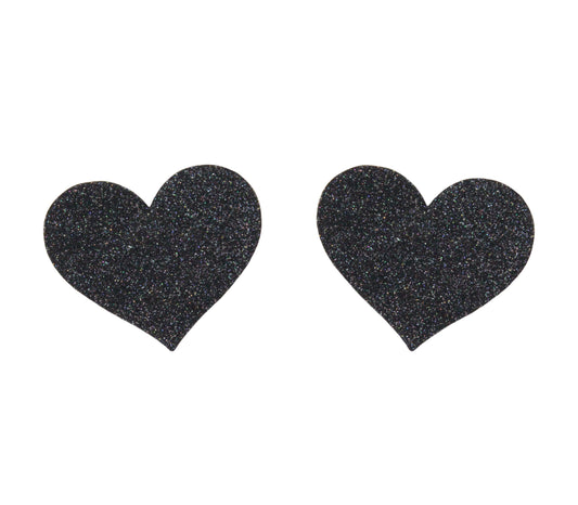 Naughty Girl Hearts Nipple Covers 2 Pack - Black Glitter