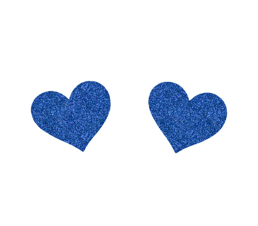 Naughty Girl Hearts Nipple Covers 2 Pack - Blue Glitter