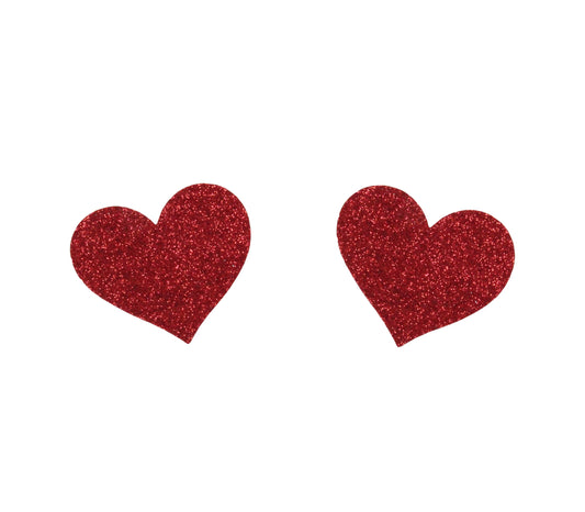 Naughty Girl Hearts Nipple Covers 2 Pack - Red Glitter
