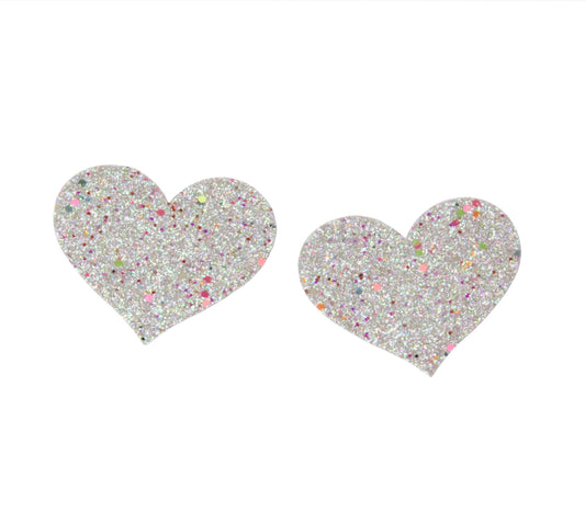 Naughty Girl Hearts Nipple Covers 2 Pack - Silver Glitter