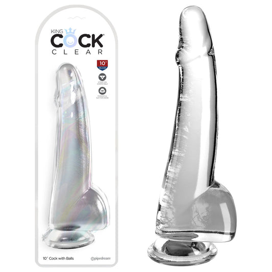 King Cock Clear 10 Inch Dildo With Balls - Clear