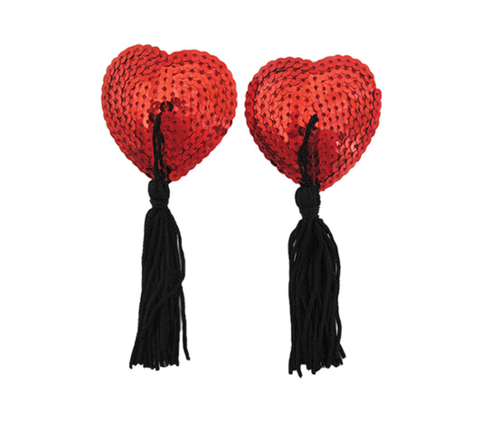 Kitty's Heart Sequin Nipple Tassels 2 Pack  - Red