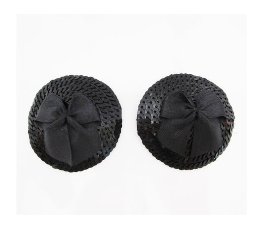 Evette With Bows Sequin Nipple Covers 2 Pack - Black