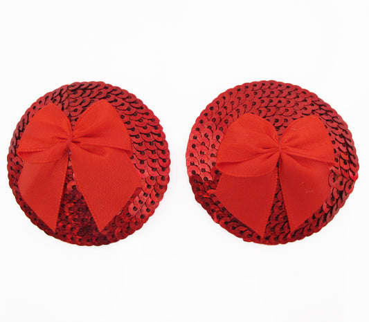 Evette With Bows Sequin Nipple Covers 2 Pack - Red