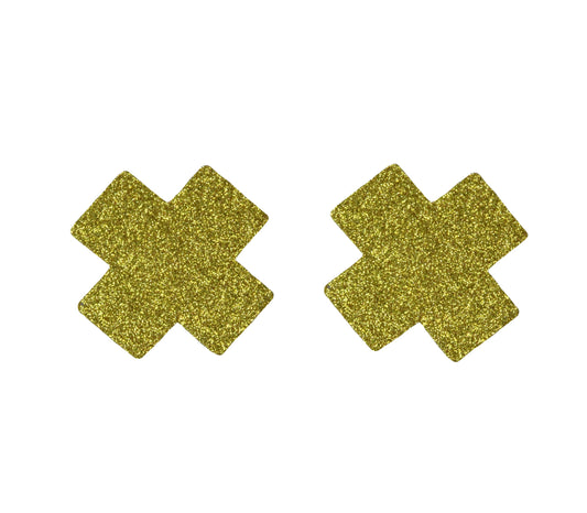 Naughty Girl Cross Nipple Covers 2 Pack - Gold Glitter