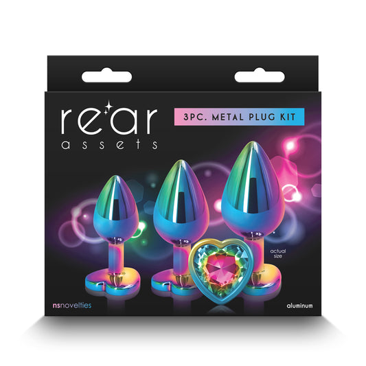 Rear Assets Metal Anal Trainer Kit - Rainbow Hearts