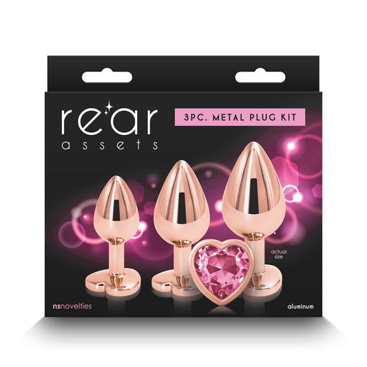 Rear Assets Metal Anal Trainer Kit - Rose Gold Hearts