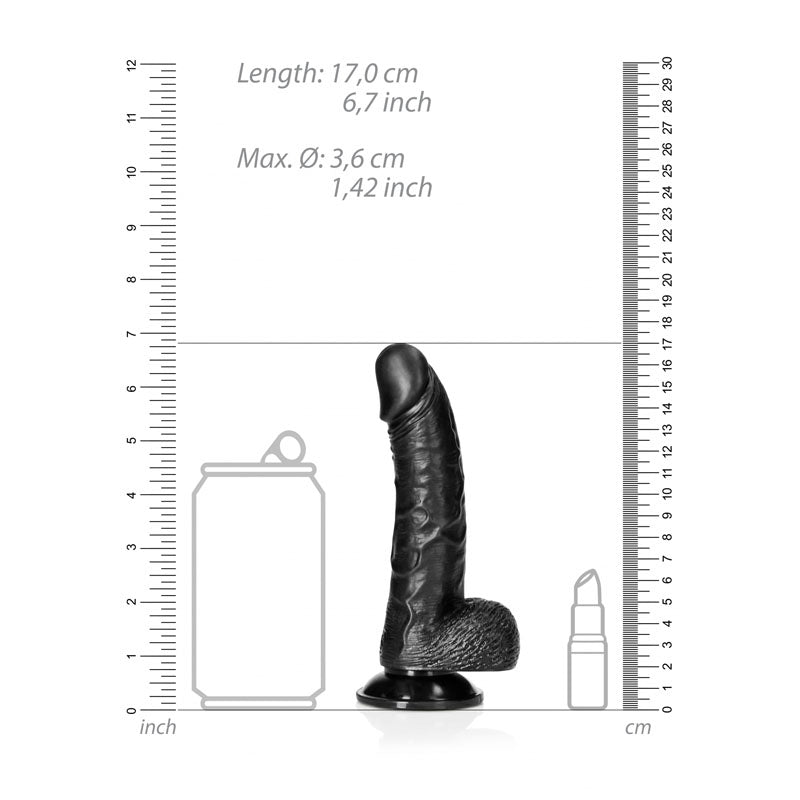 Realrock Realistic Curved Dildo With Balls 15.5cm - Black
