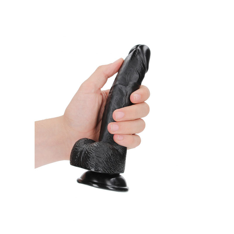Realrock Realistic Curved Dildo With Balls 18cm - Black