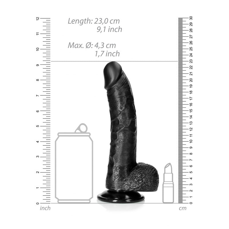 Realrock Realistic Curved Dildo With Balls 20.5cm - Black