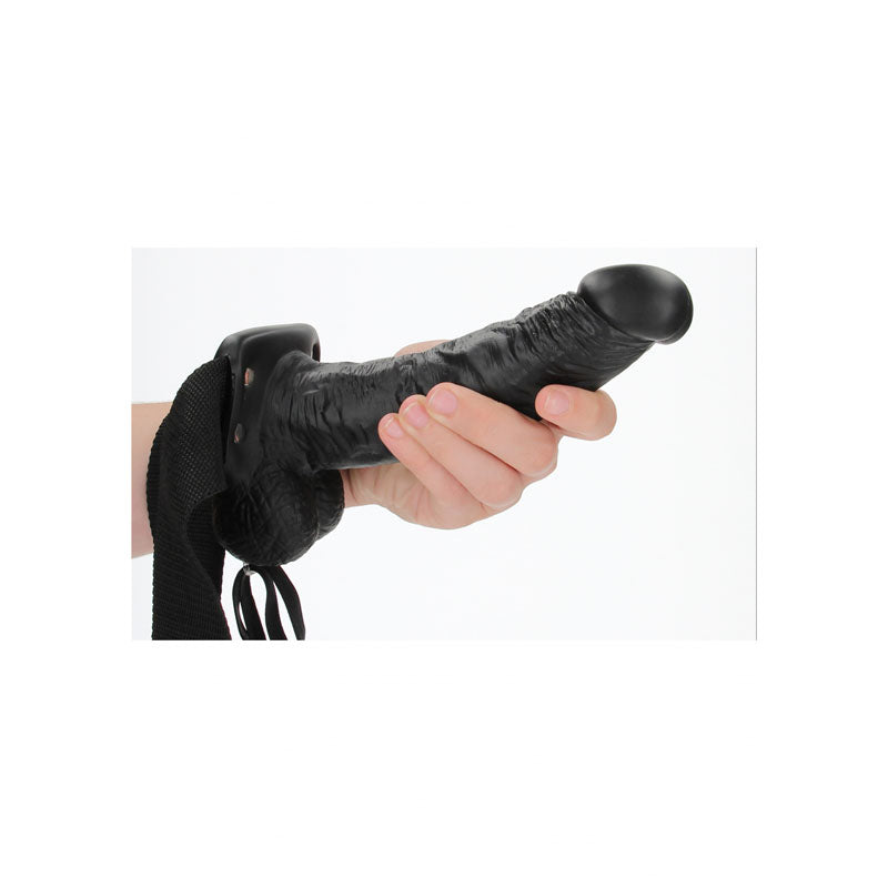 Realrock Realistic Hollow Strap On With Balls 18cm - Black