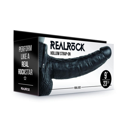 Realrock Realistic Hollow Strap On With Balls 23cm - Black