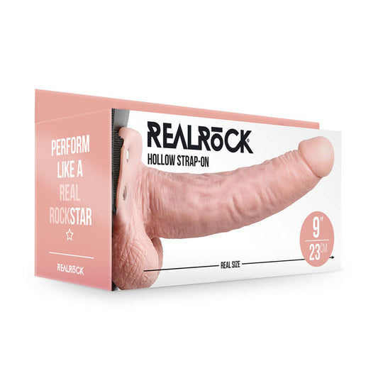 Realrock Realistic Vibrating Hollow Strap On With Balls 23cm - Flesh