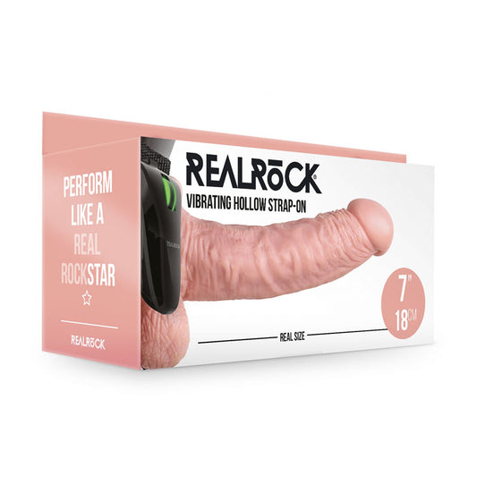 Realrock Realistic Vibrating Hollow Strap On With Balls 18cm - Flesh