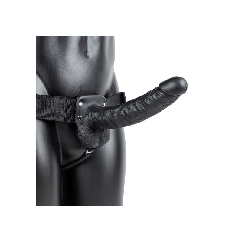 Realrock Realistic Vibrating Hollow Strap On With Balls 23cm - Black