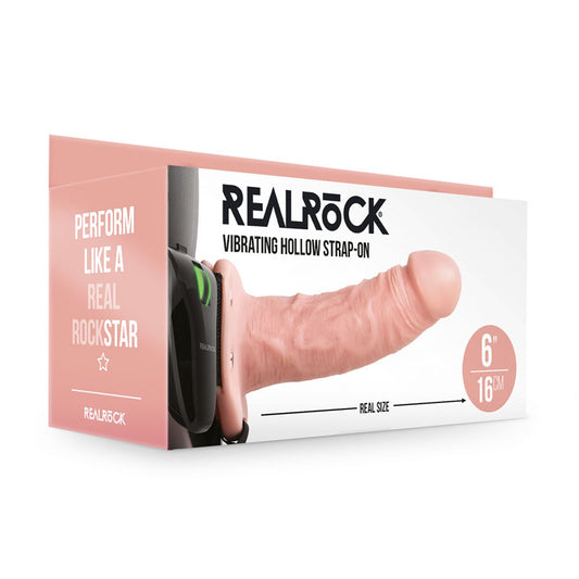 Realrock Realistic Vibrating Hollow Strap On 15.5cm - Flesh
