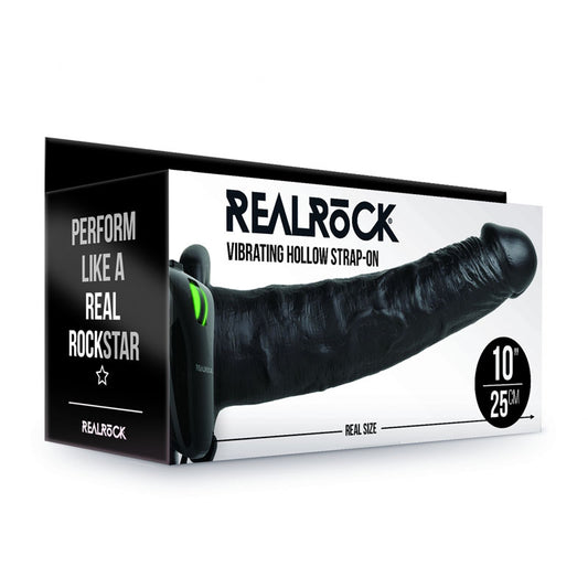 Realrock Realistic Vibrating Hollow Strap On 24.5cm - Black