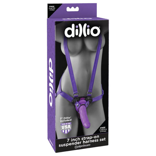 Dillio 7inch Strap On Suspender Harness Set - Purple